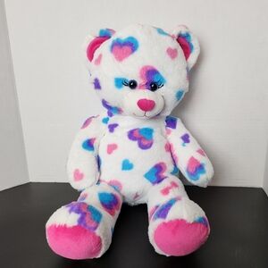 Build A Bear White Rainbow Heart Teddy Plush 16"